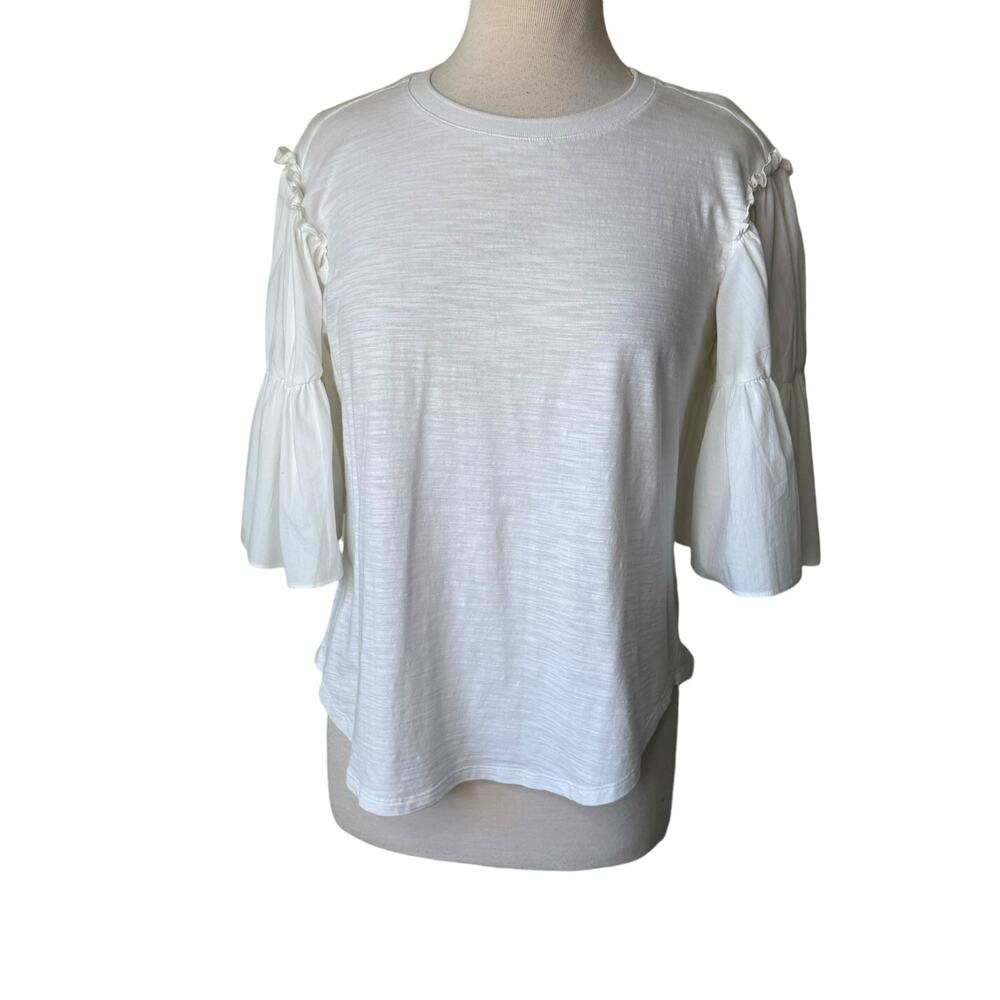 CINQ A SEPT Hailey Ruffle Short Sleeve Top in White Size Small 100% Cotton - Picture 2 of 12
